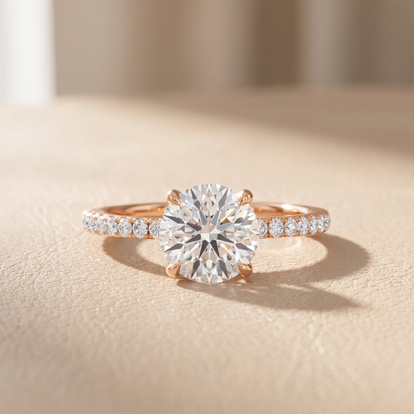 Ione Solitaire Pavé Round Diamond Engagement Ring in Rose Gold - front.jpg