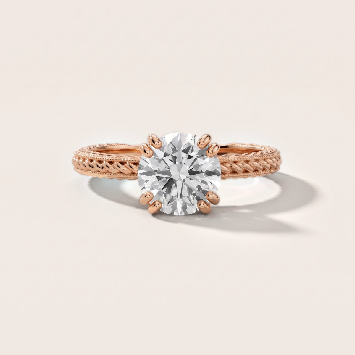 Lacey Rope Solitaire Round Diamond Engagement Ring in Rose Gold - front.jpg