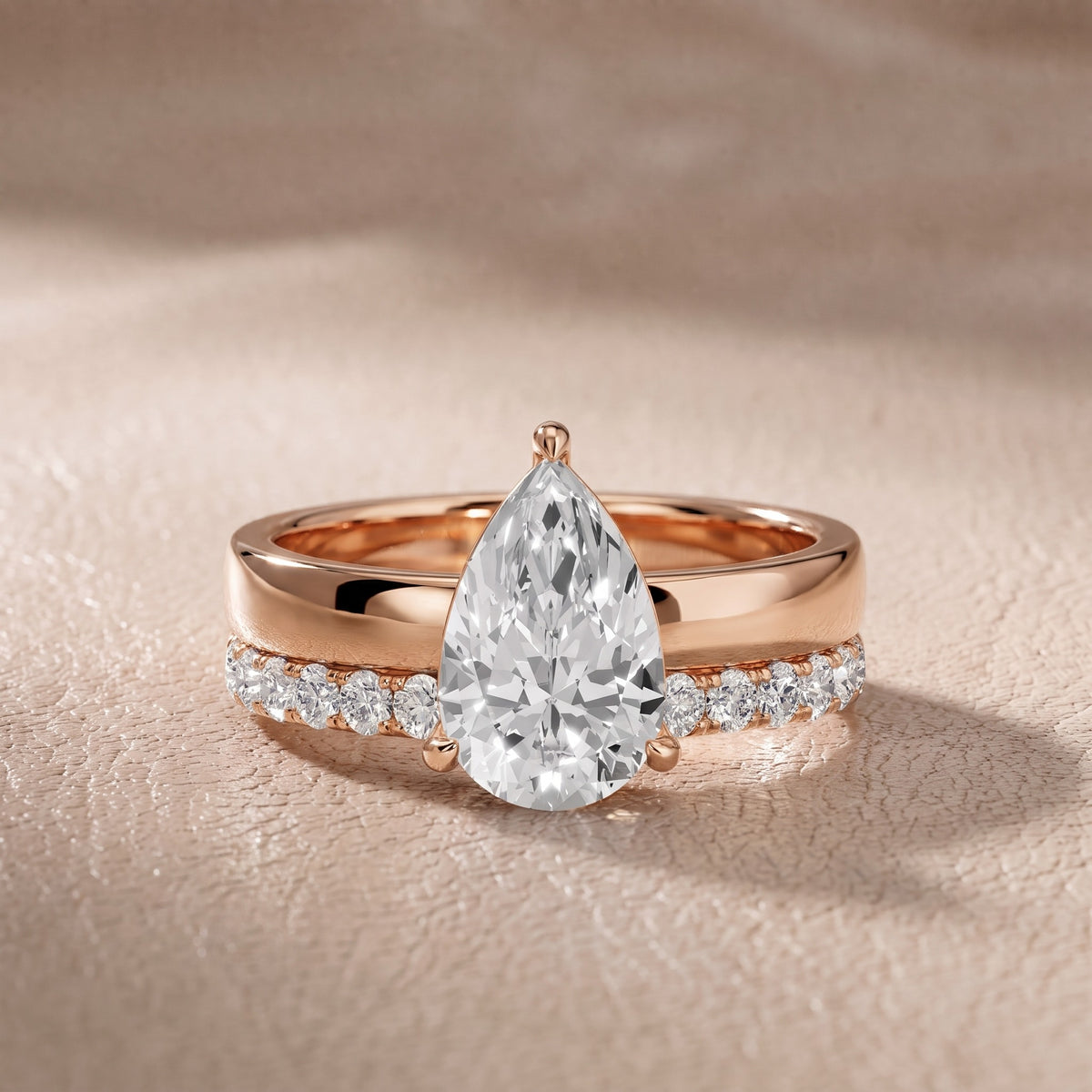 Josephine Split Shank Pavé Pear Diamond Engagement Ring in Rose Gold - front.jpg