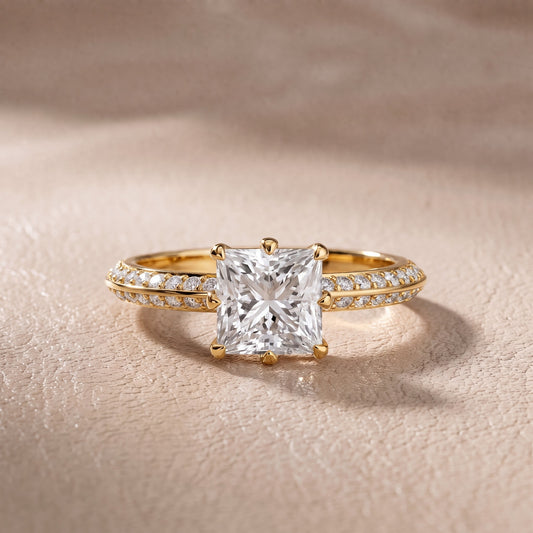 Meredith Knife Edge Pavé Princess Diamond Engagement Ring in Yellow Gold - front.jpg