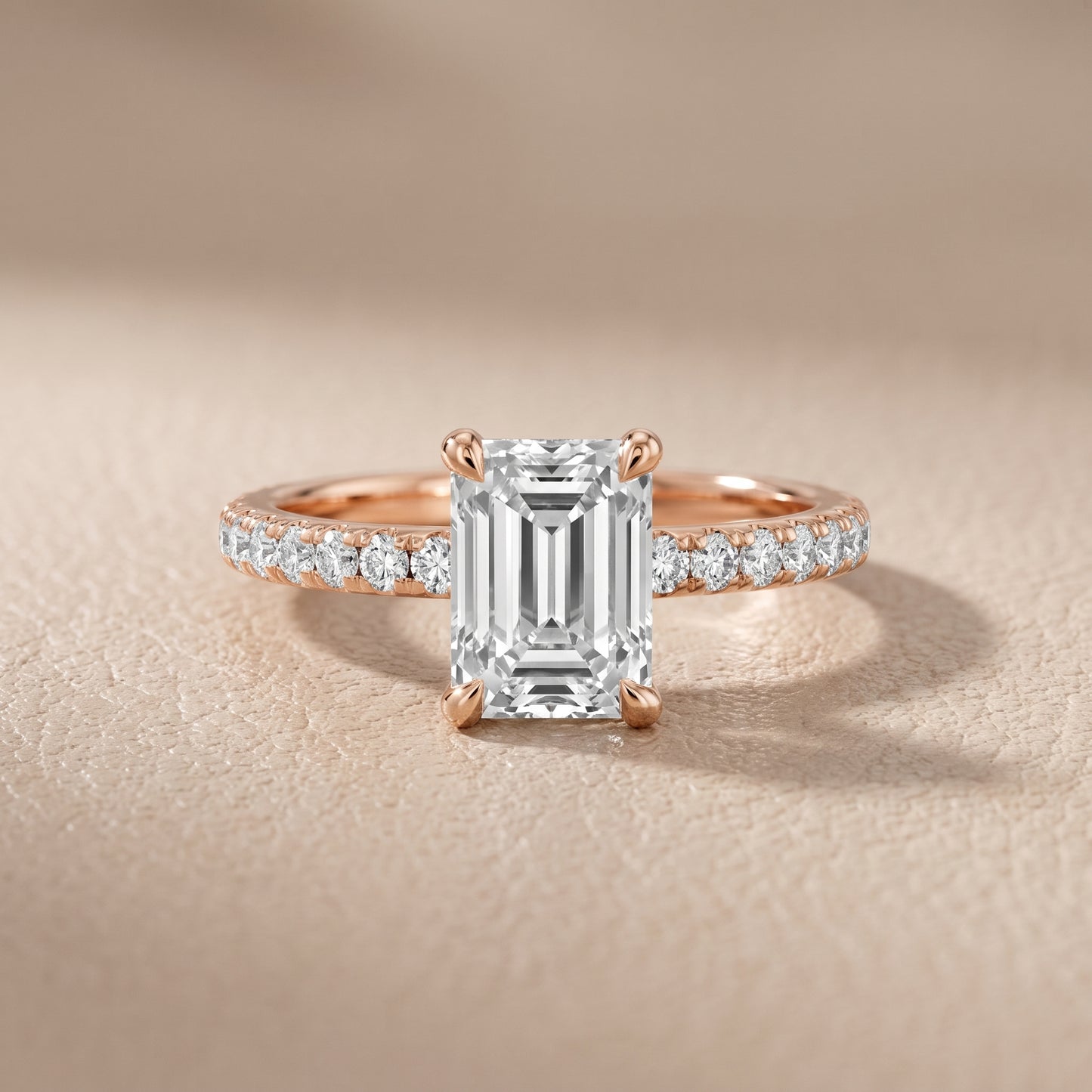Maya Hidden Halo Pavé Emerald Diamond Engagement Ring in Rose Gold - front.jpg