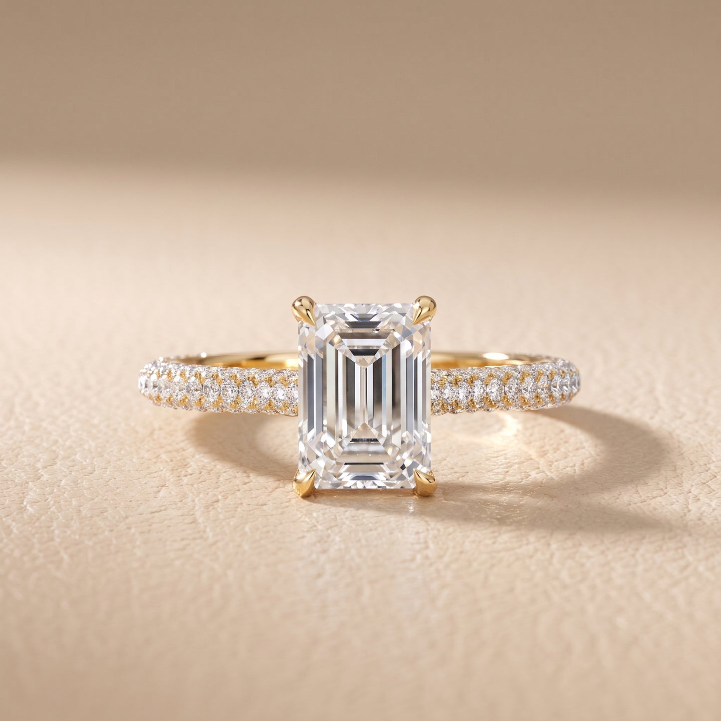 Della Hidden Halo Pavé Emerald Diamond Engagement Ring in Yellow Gold - front.jpg