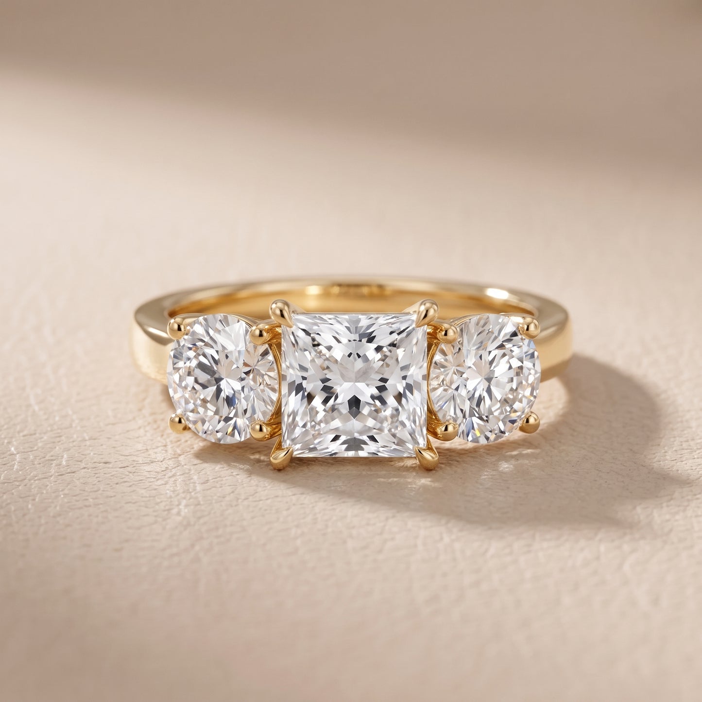 Esme Three-Stone Tapered Princess Diamond Ring in Yellow Gold - front.jpg