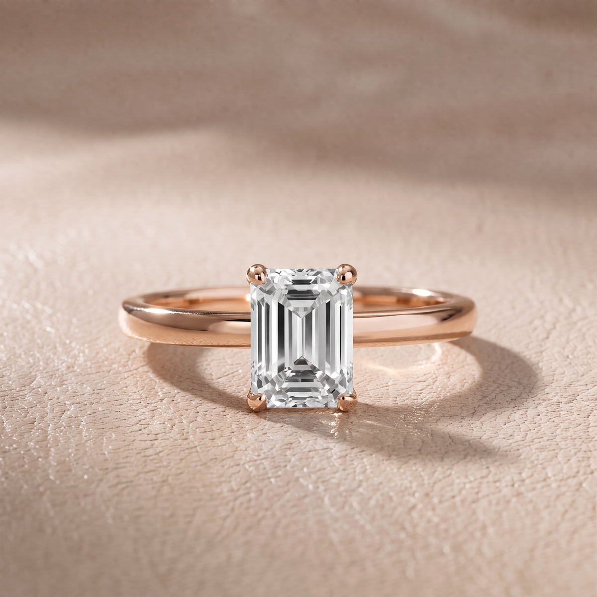 Charlotte Charm Solitaire Emerald Diamond Engagement Ring in Rose Gold - front.jpg