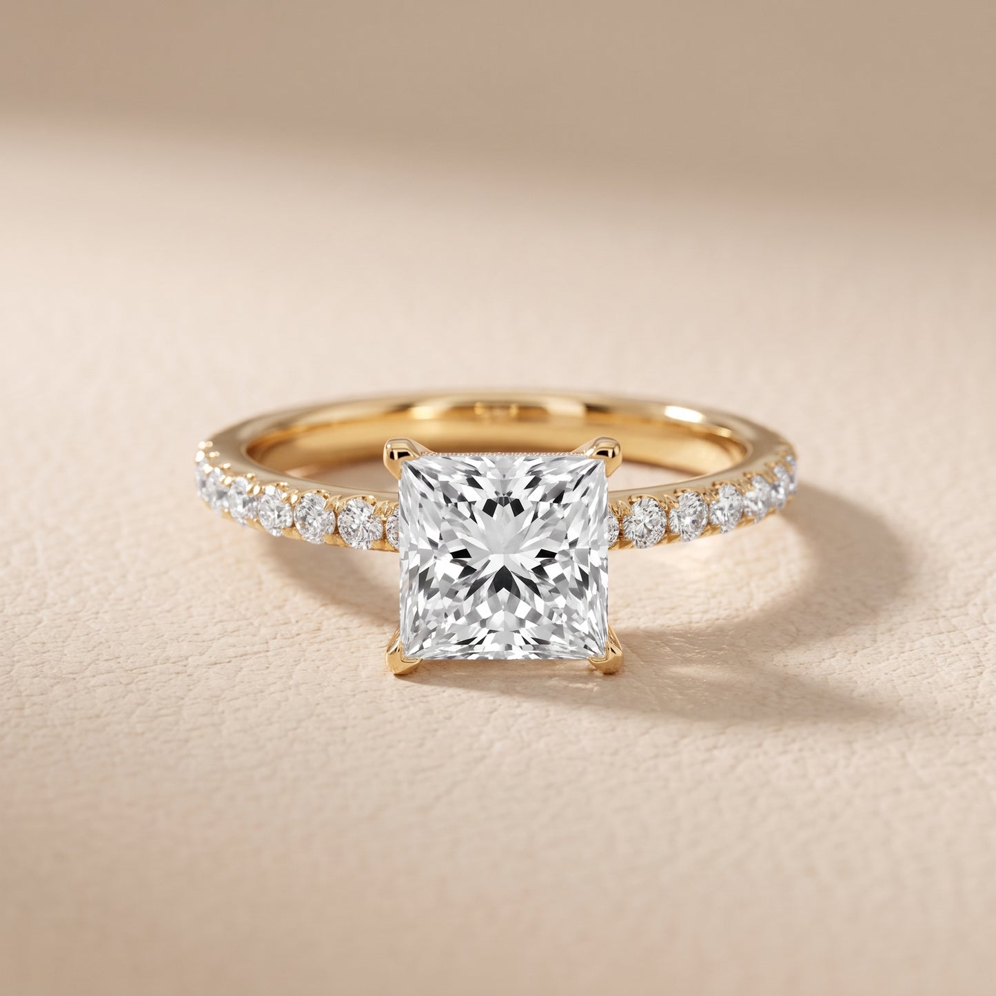 Juna French Pavé Solitaire Princess Diamond Engagement Ring in Yellow Gold - front.jpg