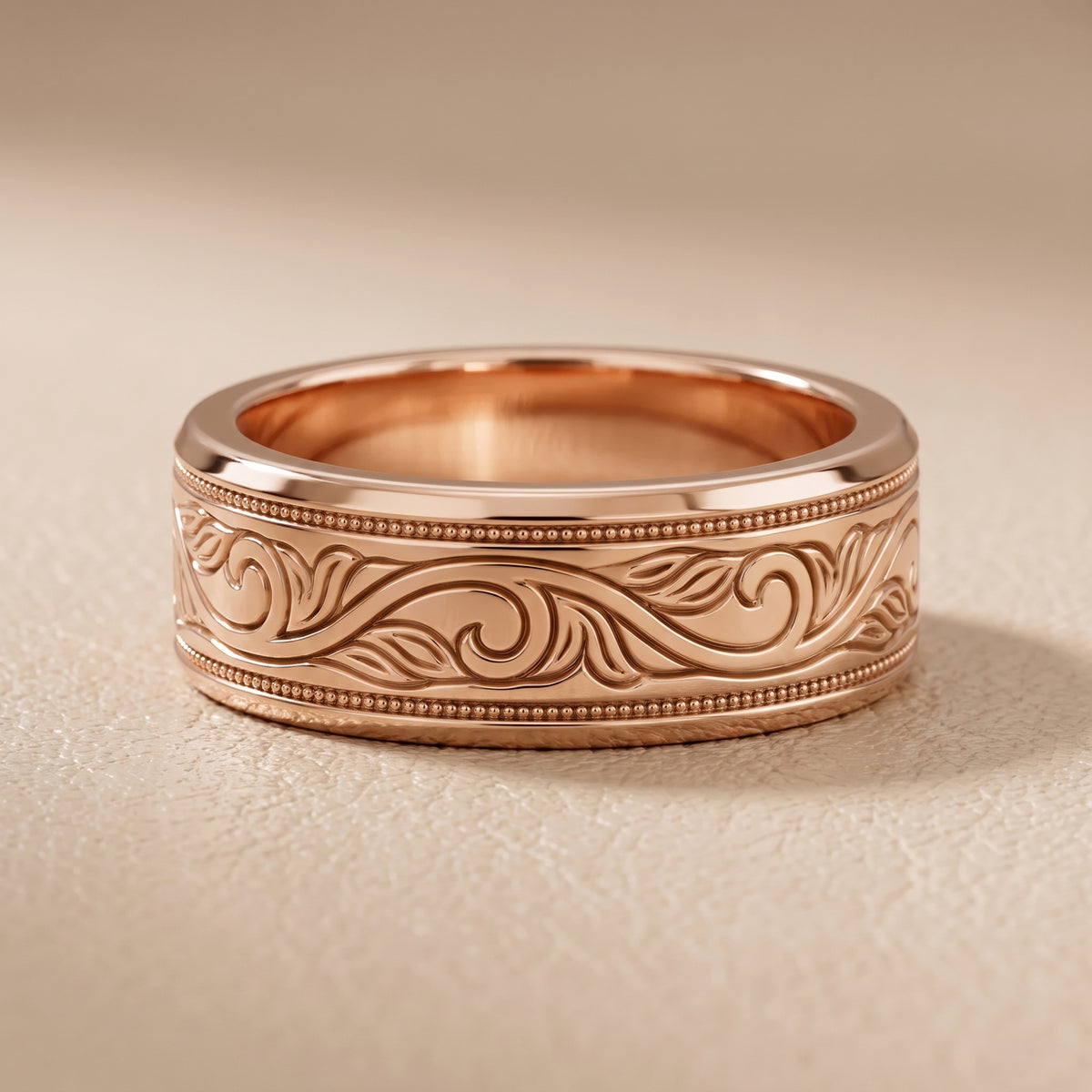 Navya Carved Milgrain Wedding Band in Rose Gold - front.jpg