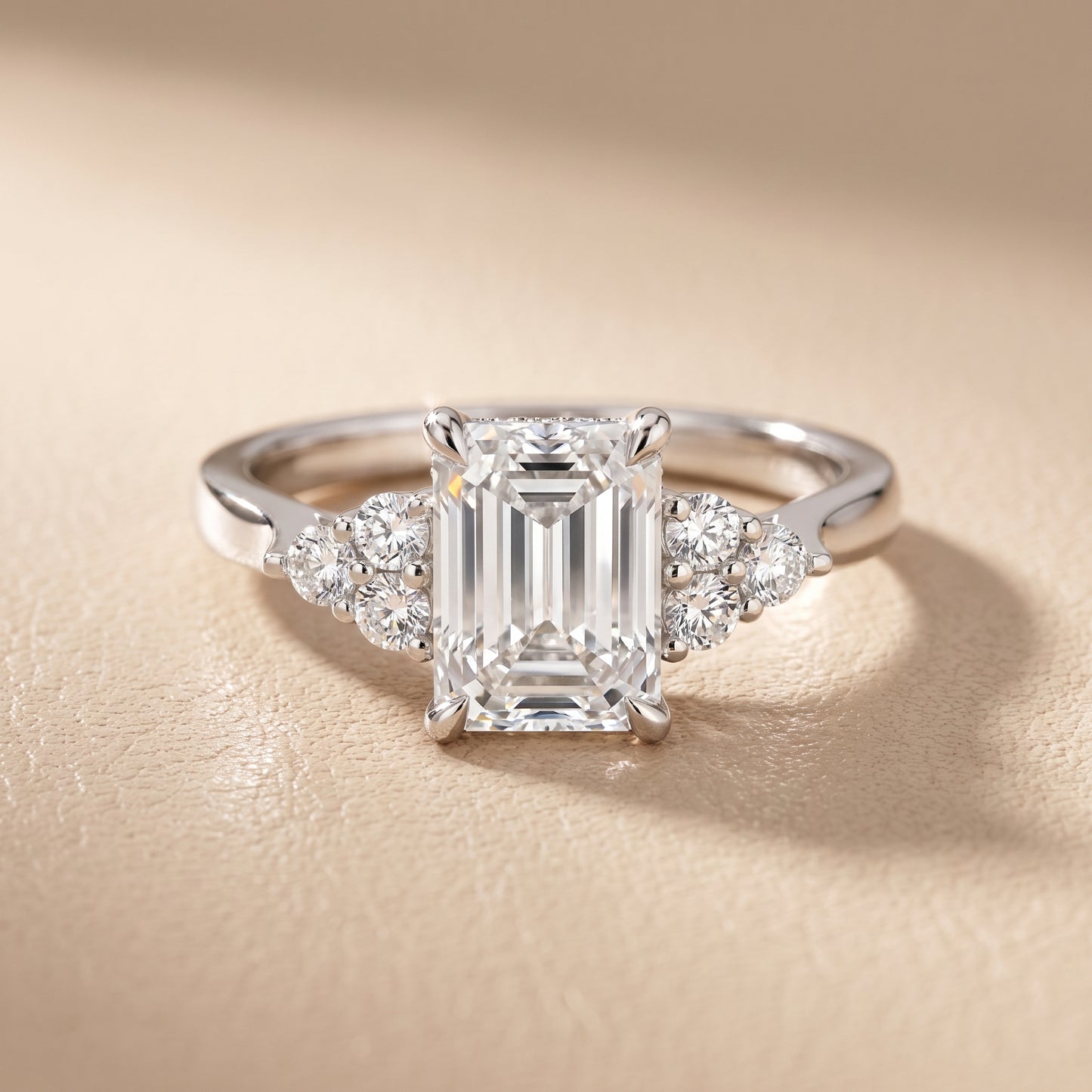 Anya Sidestone Cluster Emerald Diamond Ring in White Gold - front.jpg