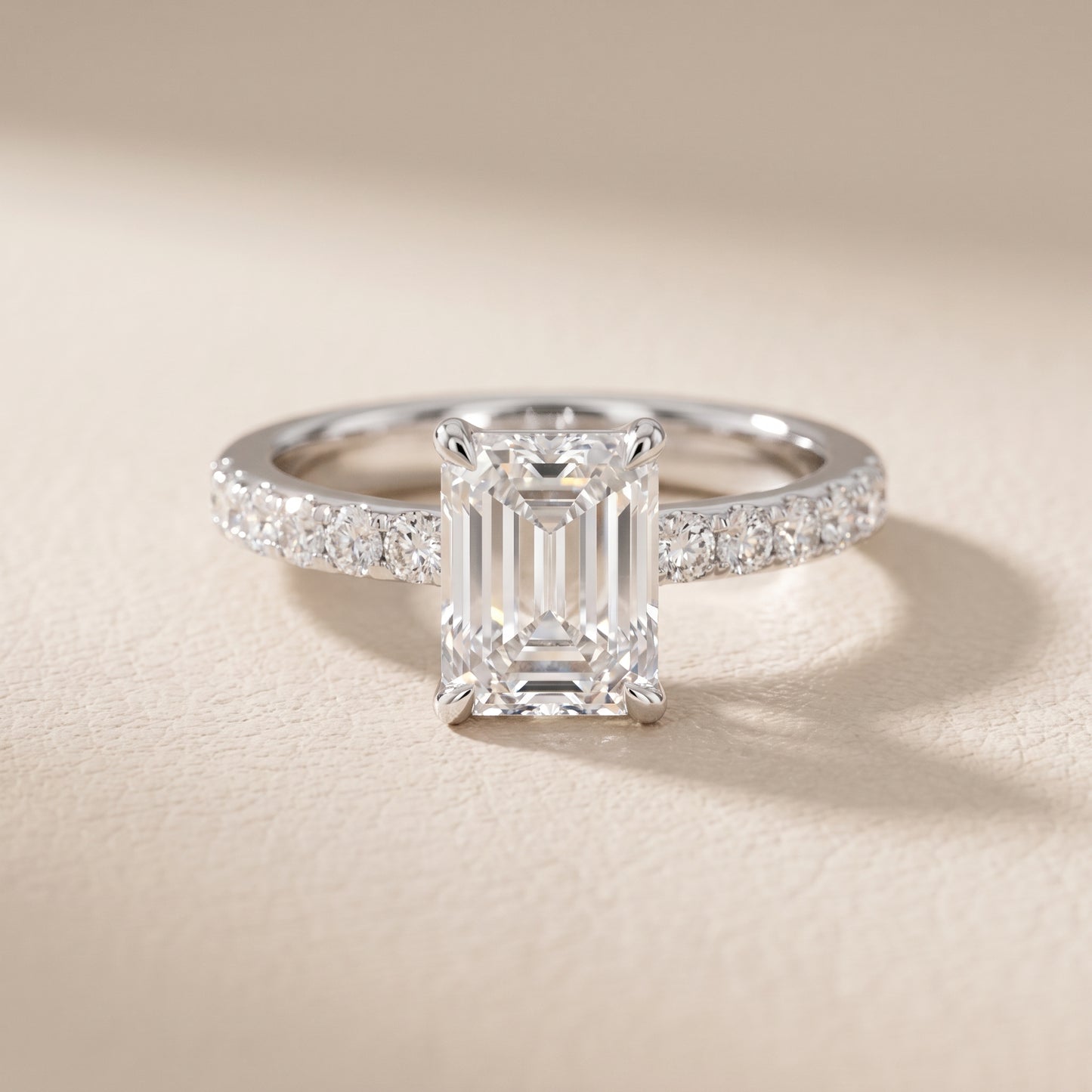 Veda Split Shank Pavé Emerald Diamond Engagement Ring in White Gold - front.jpg