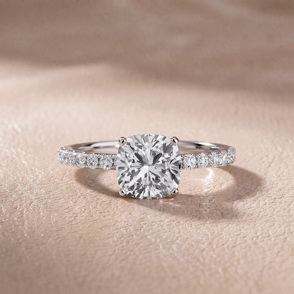 Juna French Pavé Solitaire Cushion Diamond Engagement Ring in Silver - front.jpg
