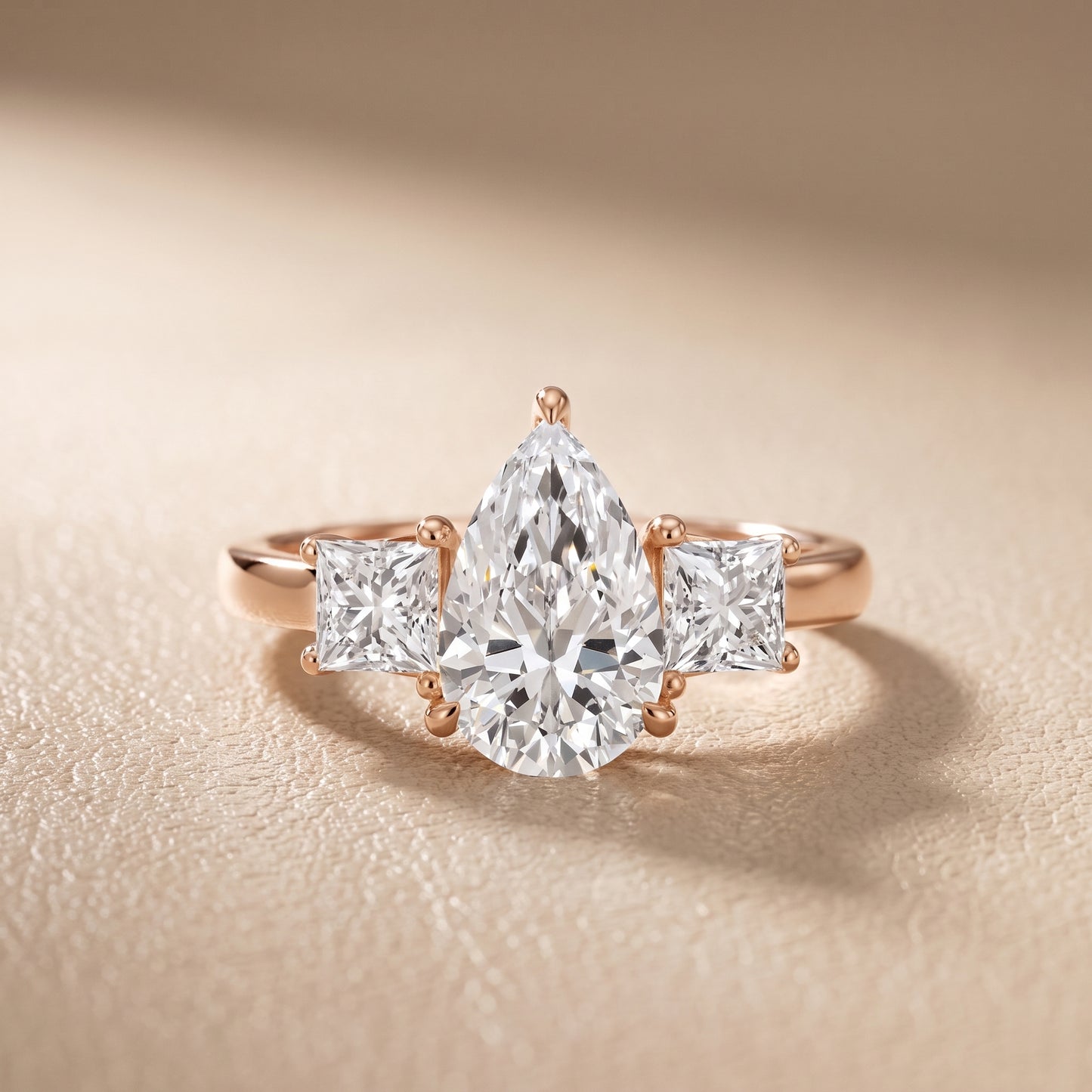 Sienna Three-Stone Pear Diamond Ring in Rose Gold - front.jpg