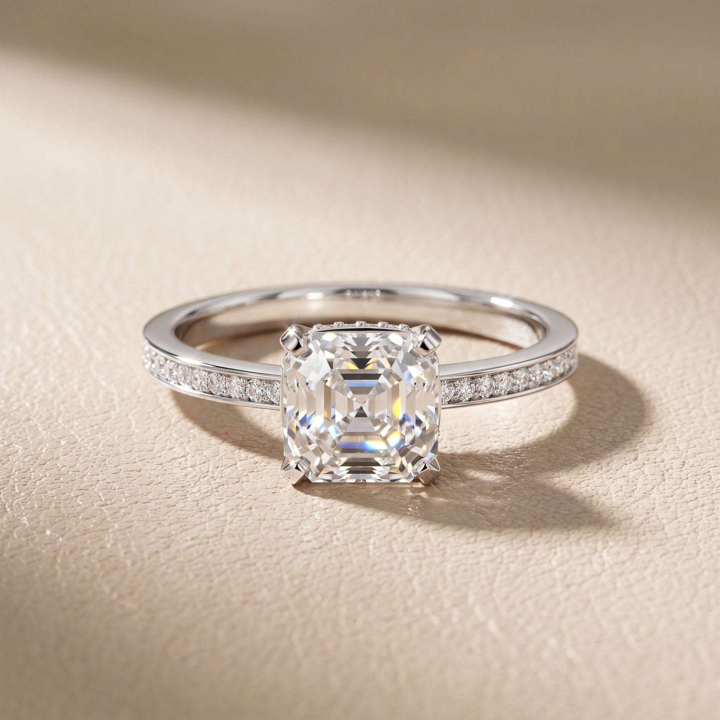 Naia Hidden Halo Asscher Diamond Ring in Silver - front.jpg