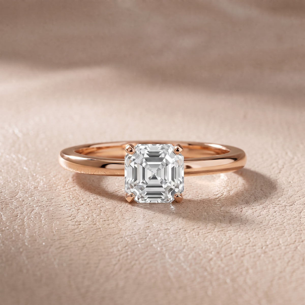 Flora Guardian Solitaire Asscher Diamond Engagement Ring in Rose Gold - front.jpg