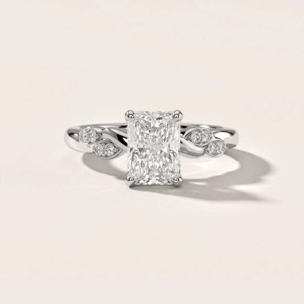 Robin Leaf Twist Radiant Diamond Engagement Ring in Silver - front.jpg