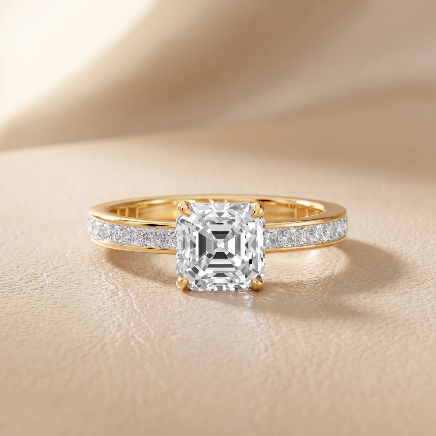 Brielle Channel Set Solitaire Asscher Diamond Ring in Yellow Gold - front.jpg
