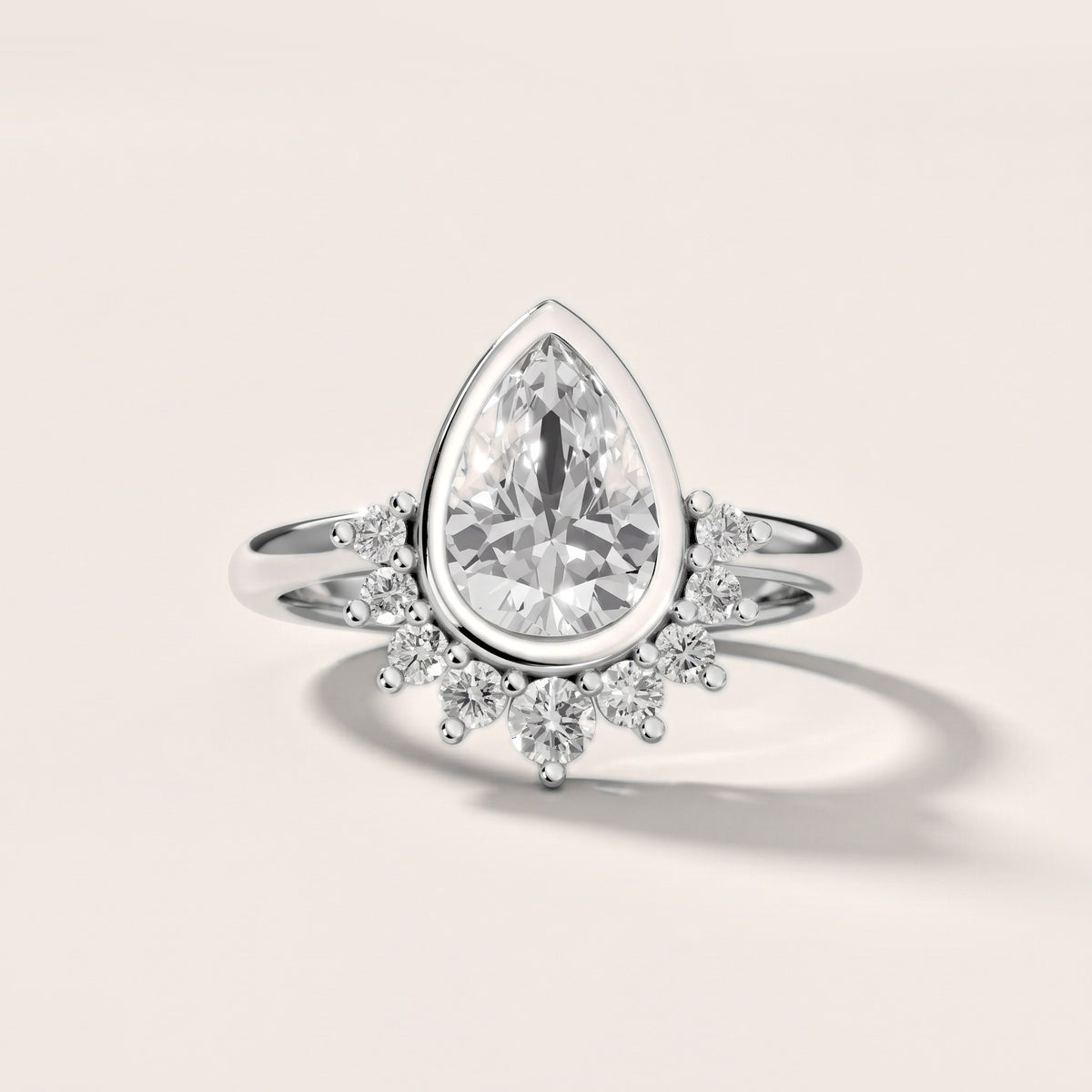 Dora Bezel Halo Pear Diamond Engagement Ring in Silver - front.jpg
