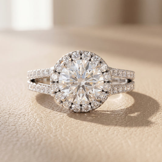 Kira Halo Split Shank Round Diamond Engagement Ring in White Gold - front.jpg