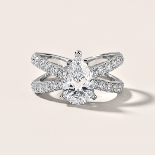 Ilaria Criss Cross Pavé Pear Diamond Engagement Ring in Platinum [studio-20261024]