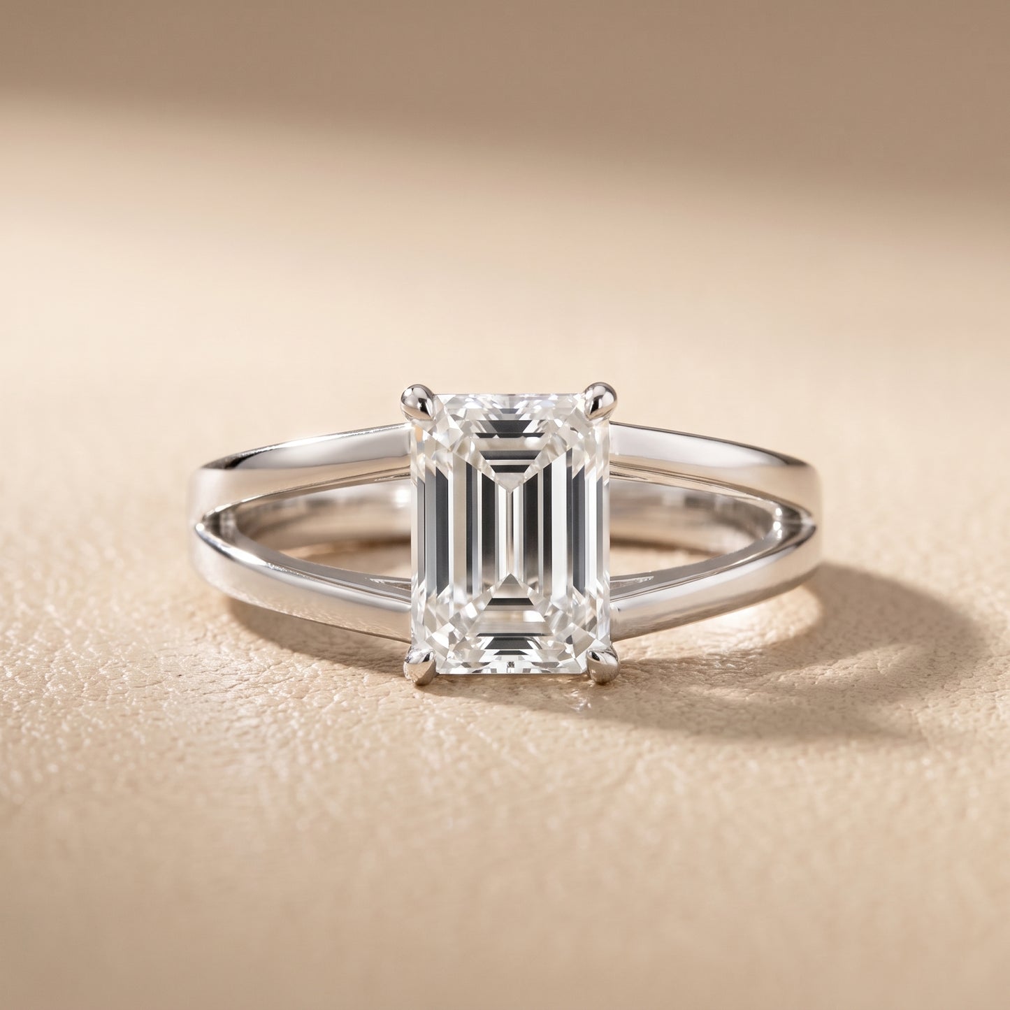 Giselle Solitaire Split Shank Emerald Diamond Engagement Ring in White Gold - front.jpg