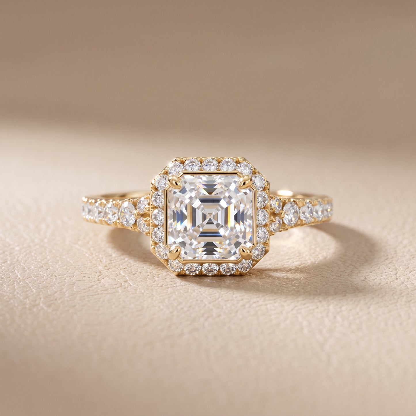 Bella Halo Pavé Asscher Diamond Engagement Ring in Yellow Gold - front.jpg