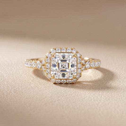 Bella Halo Pavé Asscher Diamond Engagement Ring in Yellow Gold - front.jpg