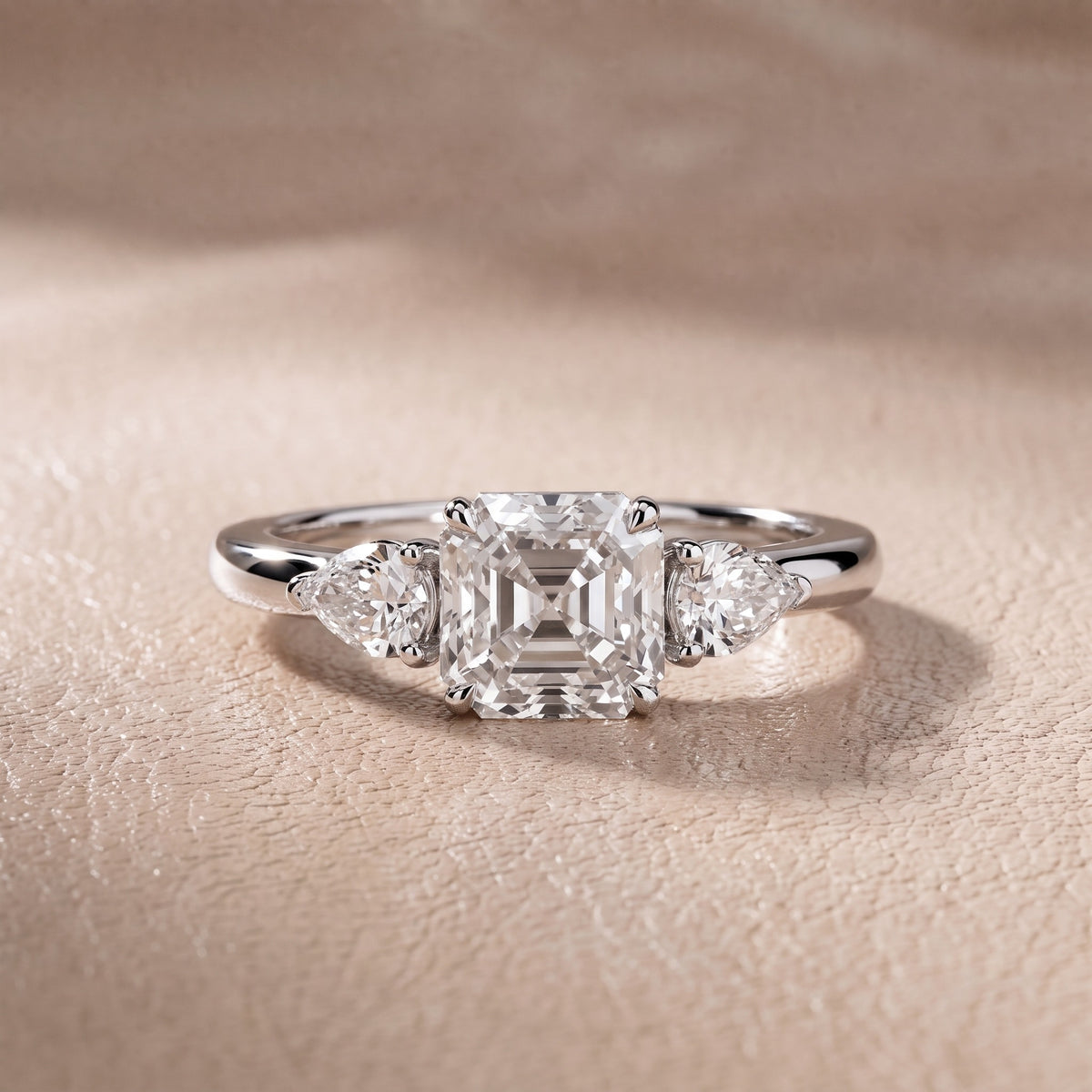 Stella Three-Stone Asscher Diamond Engagement Ring in Silver - front.jpg