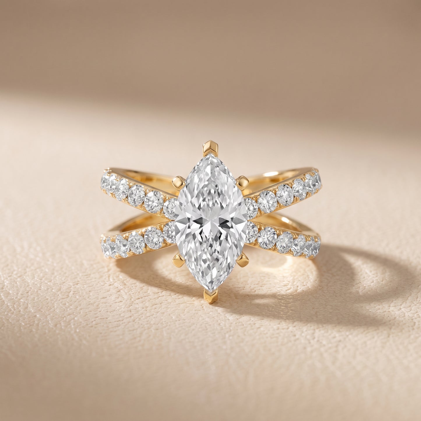 Lior Criss Cross Pavé Marquise Diamond Engagement Ring in Yellow Gold - front.jpg