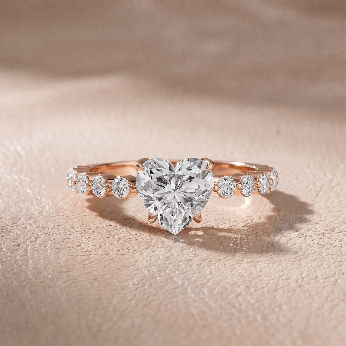 Eleanor Majesty Side Stone Heart Diamond Engagement Ring in Rose Gold - front.jpg