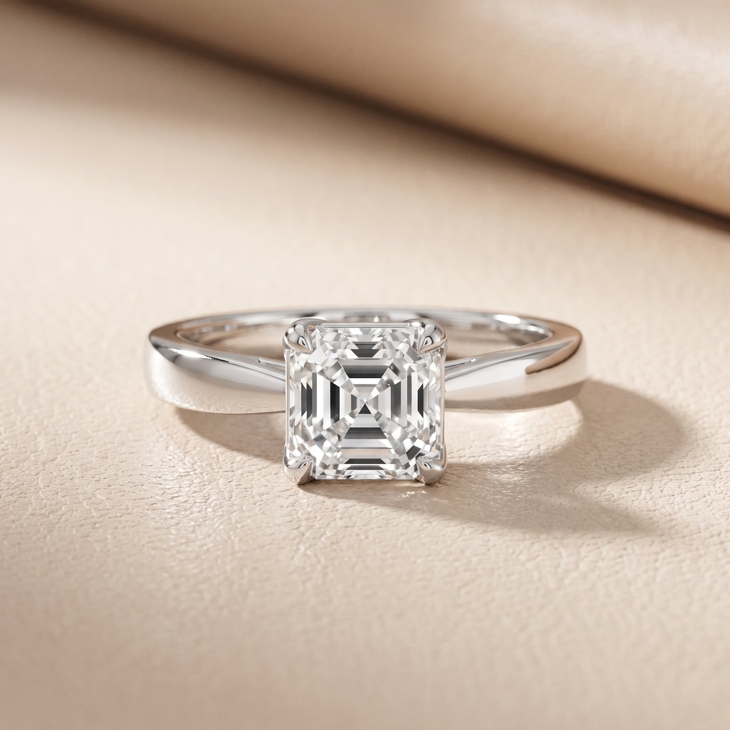 Lucia Solitaire Six-Prong Asscher Diamond Engagement Ring in Silver - front.jpg