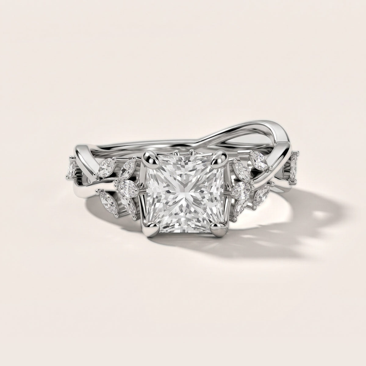 Kona Leaf Twist Princess Diamond Engagement Ring in Platinum - front.jpg