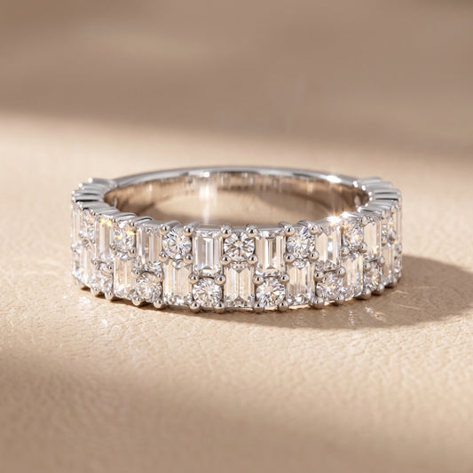 Estelle Deco Baguette & Round Diamond Anniversary Ring in White Gold - front.jpg