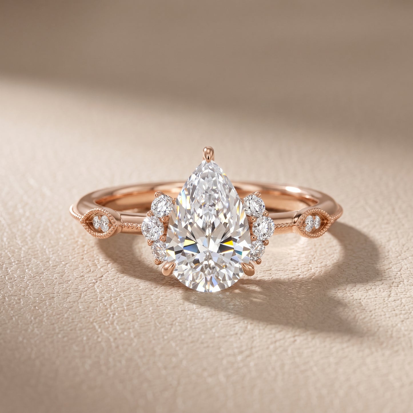 Naomi Vintage Milgrain Pear Diamond Engagement Ring in Rose Gold - front.jpg