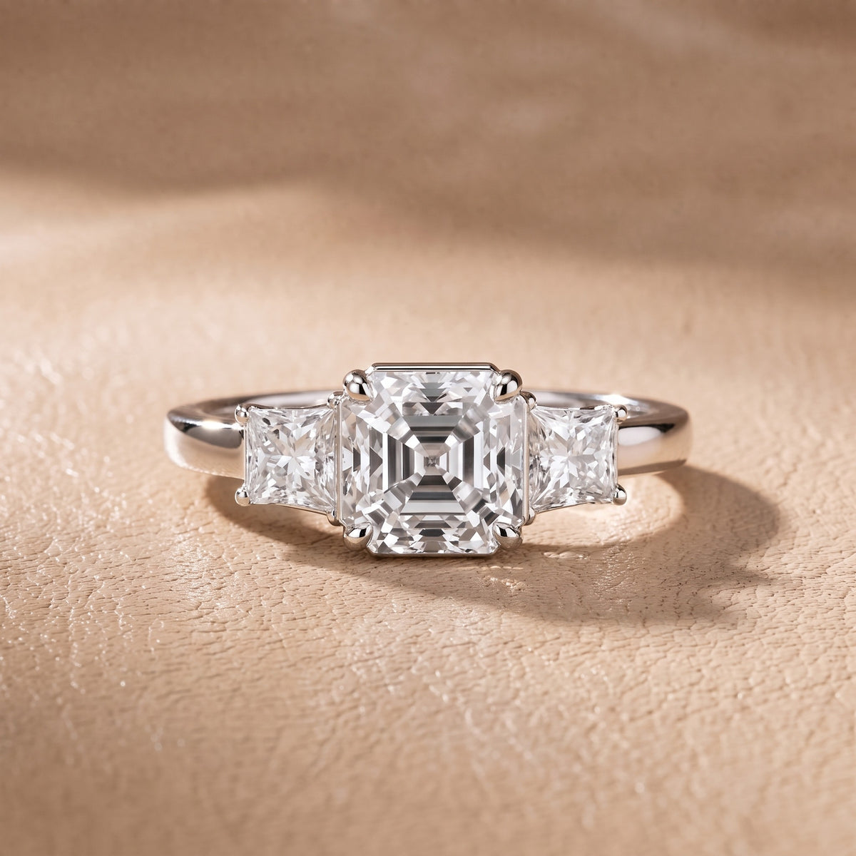 Aria Three-Stone Basket Asscher Diamond Engagement Ring in Silver - front.jpg