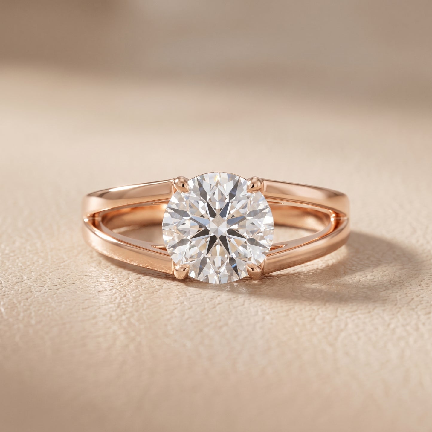 Giselle Solitaire Split Shank Round Diamond Engagement Ring in Rose Gold - front.jpg