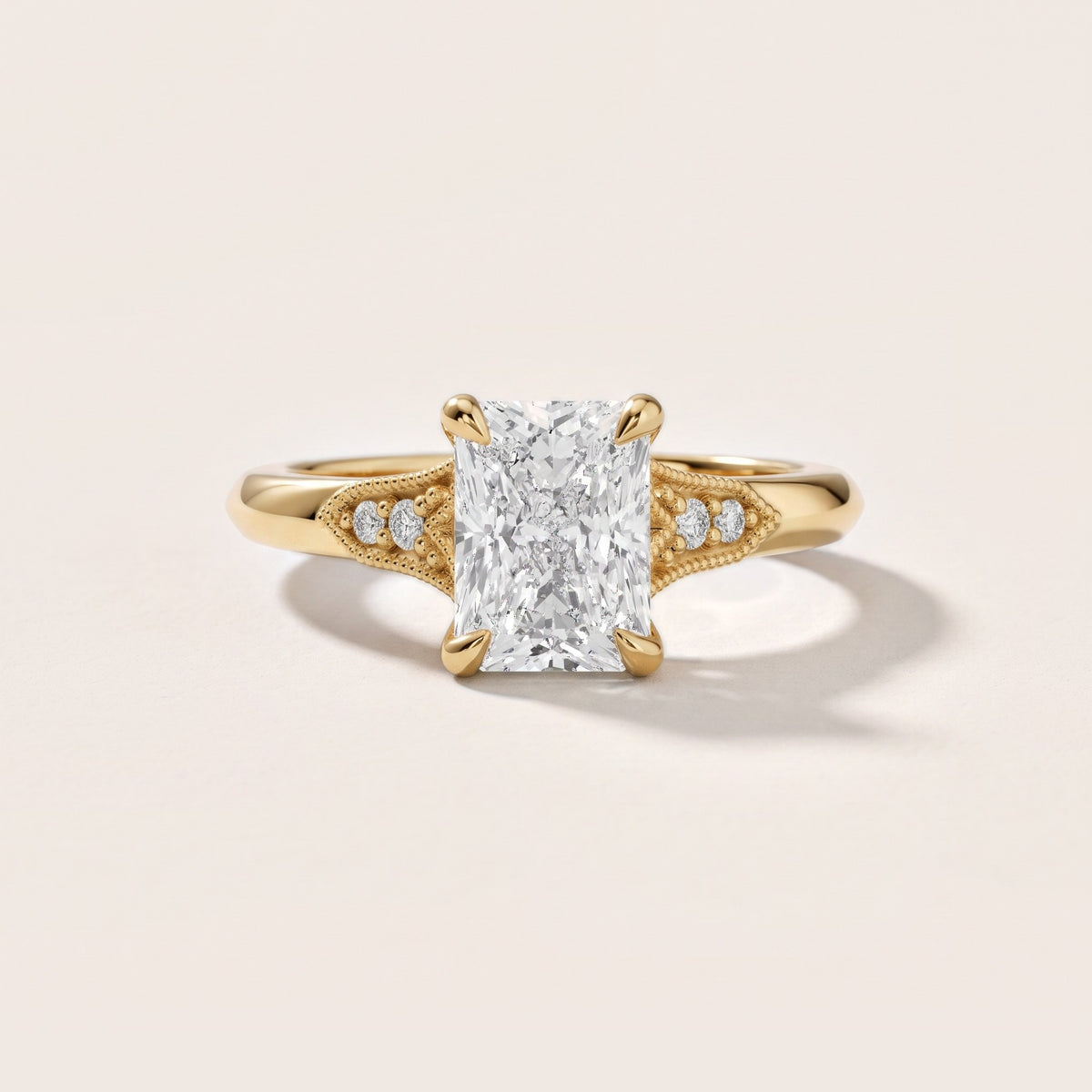 Paisley Milgrain Pavé Radiant Diamond Engagement Ring in Yellow Gold - front.jpg