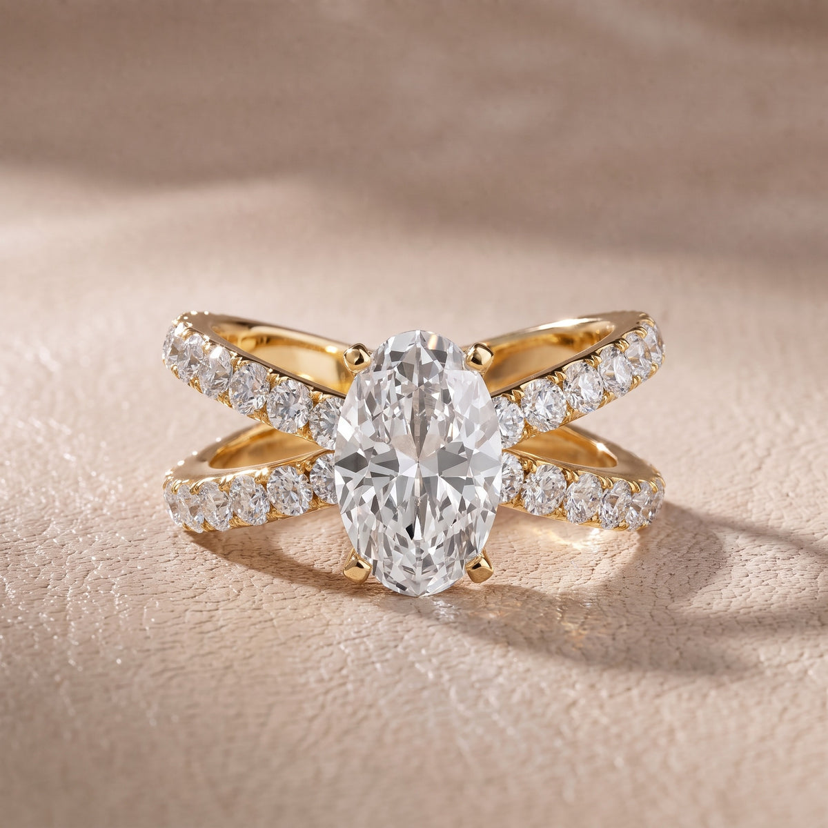 Ilaria Criss Cross Pavé Oval Diamond Engagement Ring in Yellow Gold - front.jpg