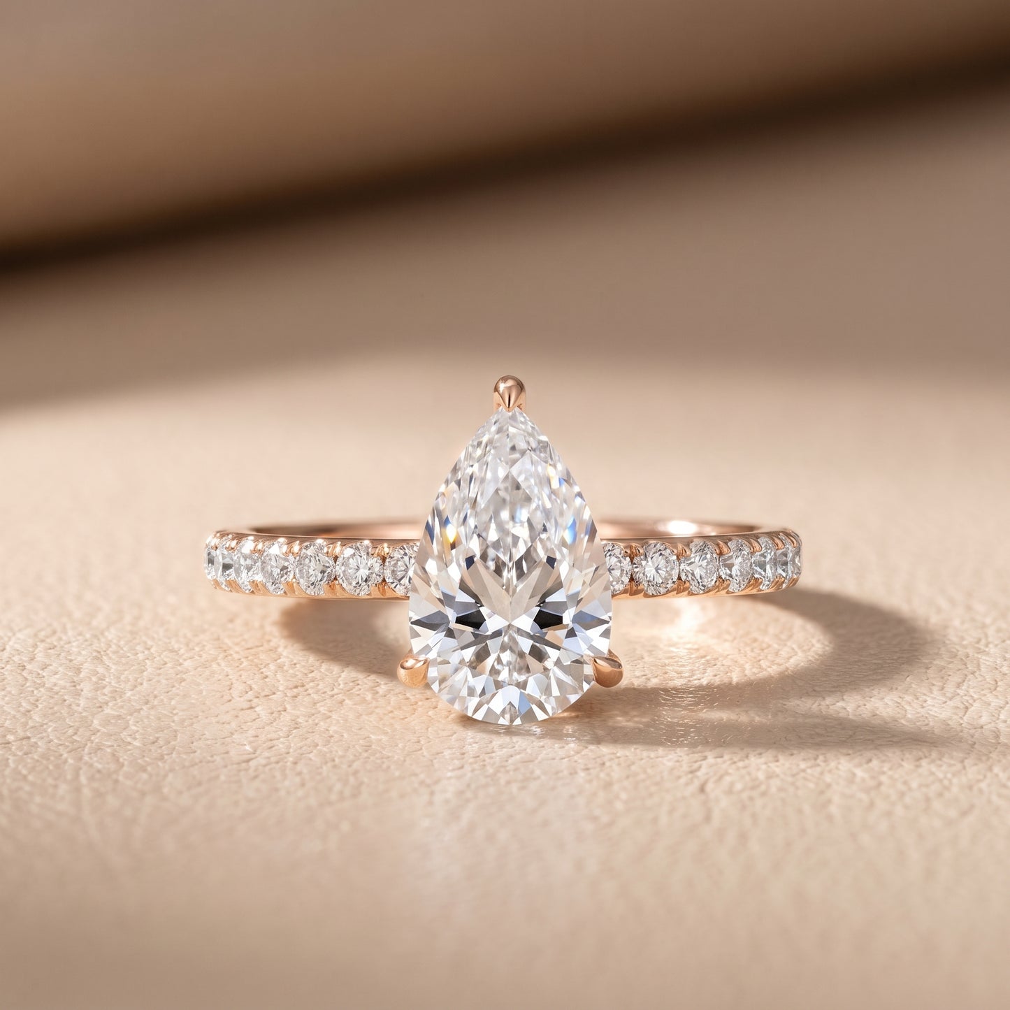 Thea Hidden Halo Pavé Pear Diamond Engagement Ring in Rose Gold - front.jpg