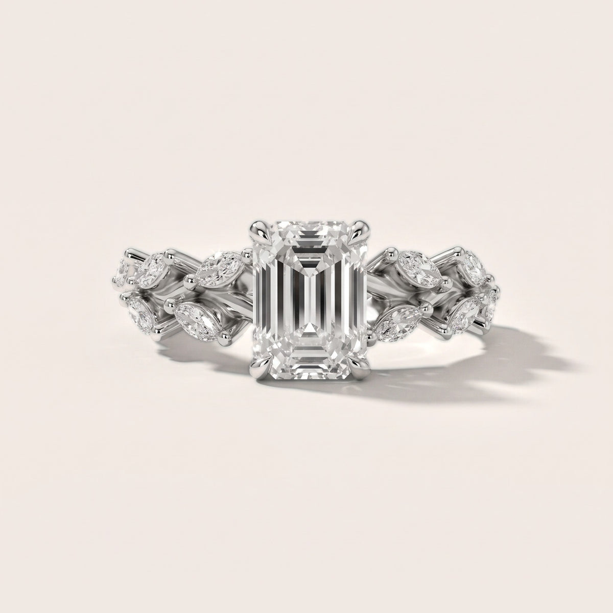 Maureen Leaf Garland Emerald Diamond Engagement Ring in Silver - front.jpg