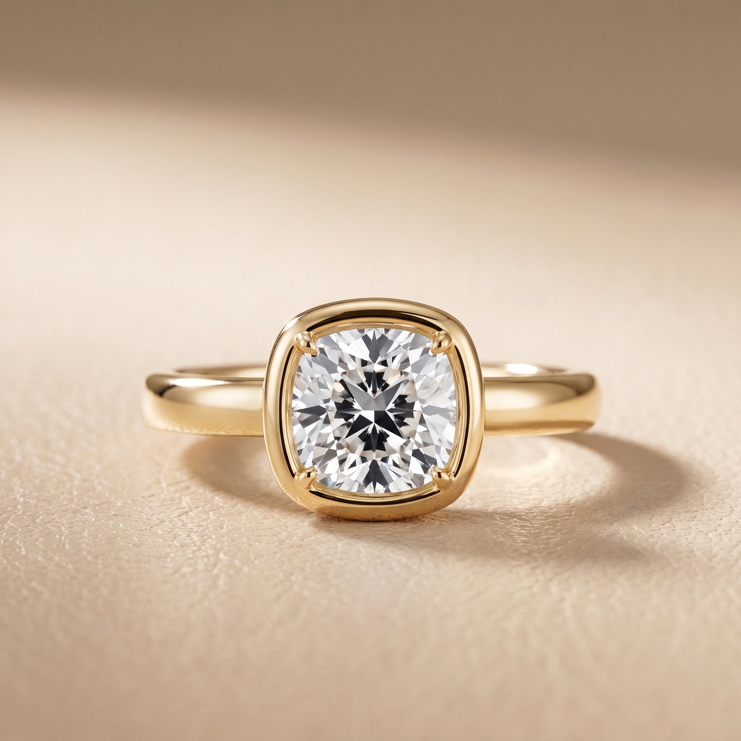 Alina Bezel Solitaire Cushion Diamond Ring in Yellow Gold - front.jpg