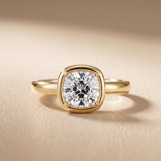 Alina Bezel Solitaire Cushion Diamond Ring in Yellow Gold - front.jpg