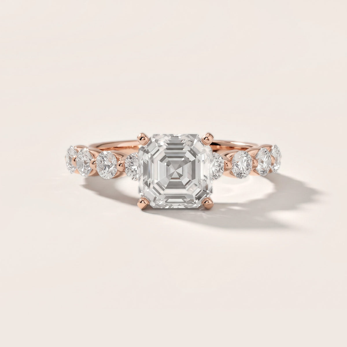 Maura Beaded Statement Asscher Diamond Engagement Ring in Rose Gold - front.jpg
