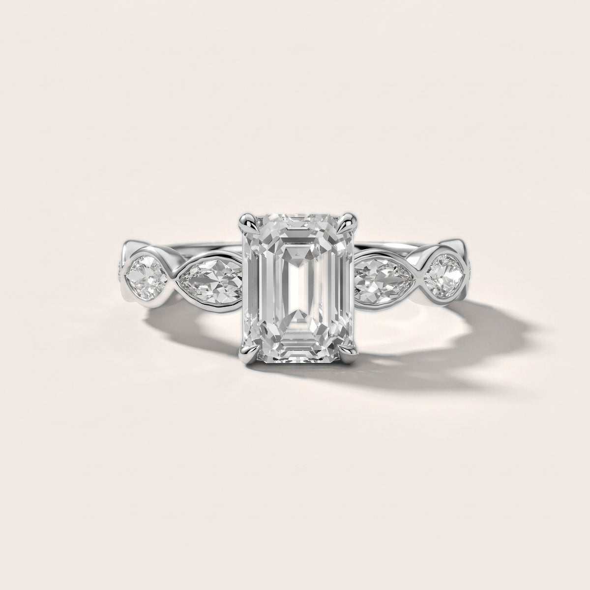 Bonnie Vine Bezel Emerald Diamond Engagement Ring in Silver - front.jpg