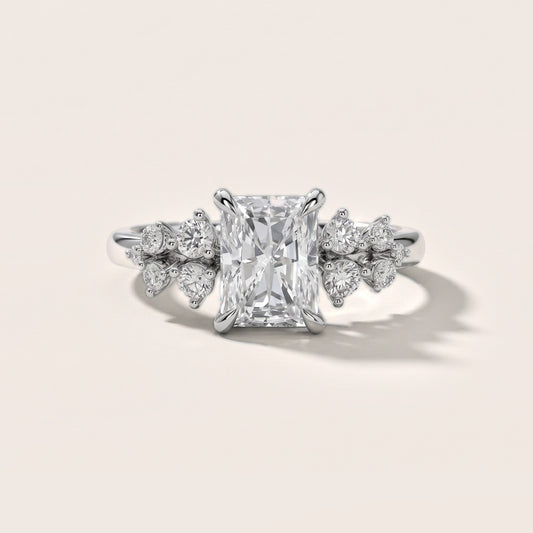 Mirabelle Cluster Radiant Diamond Engagement Ring in White Gold