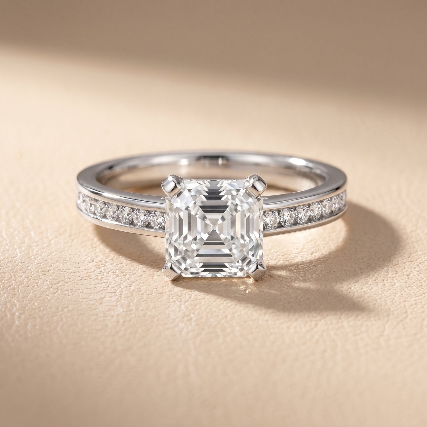 Tessa Solitaire Channel Set Asscher Diamond Engagement Ring in Platinum - front.jpg
