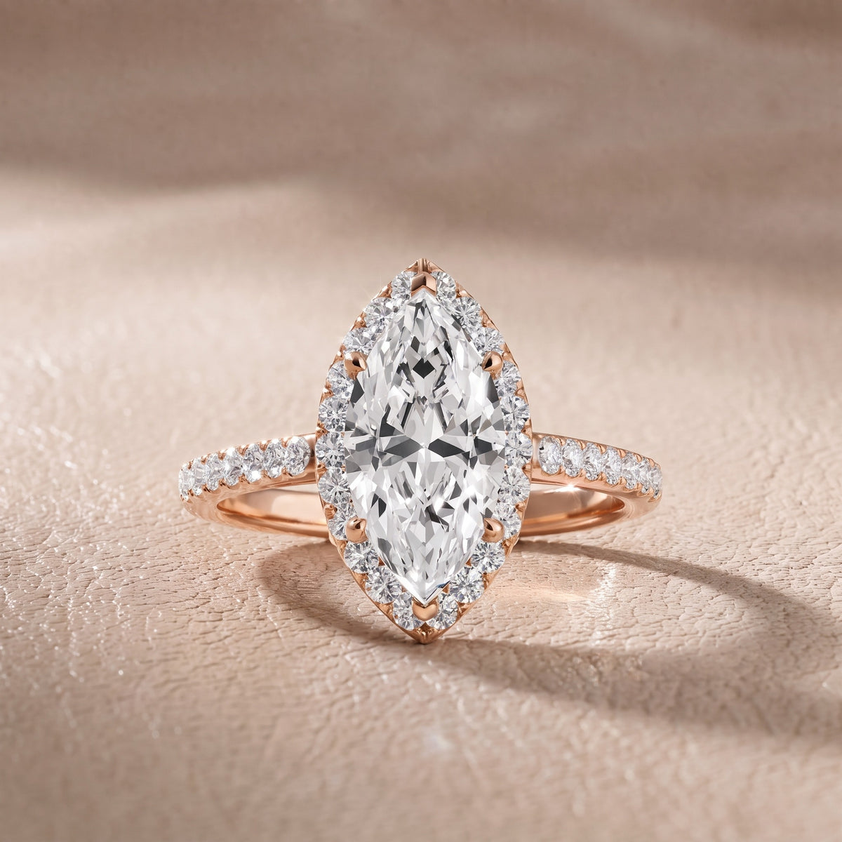 Alma Halo Pavé Marquise Diamond Engagement Ring in Rose Gold - front.jpg