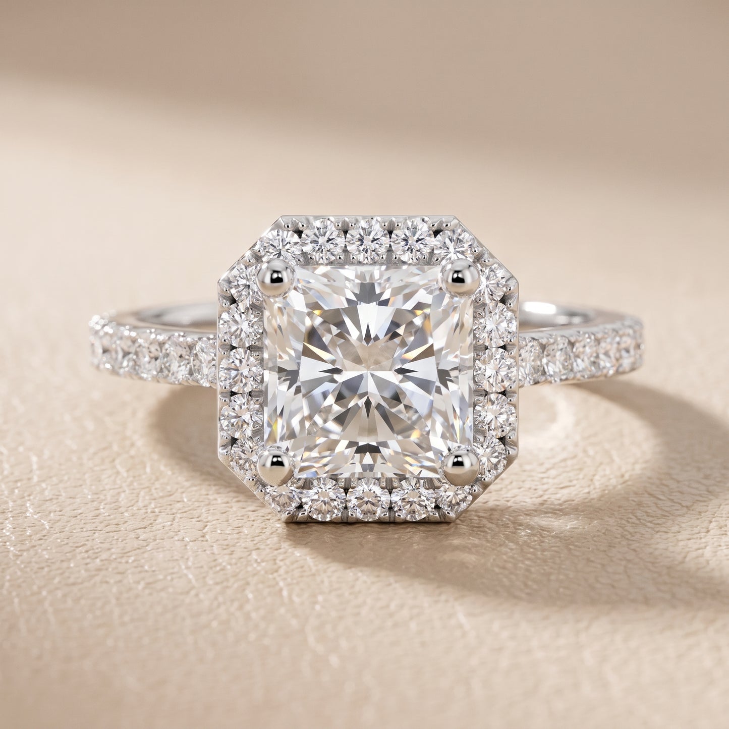 Sophie Halo Pavé Radiant Diamond Ring in Platinum - front.jpg