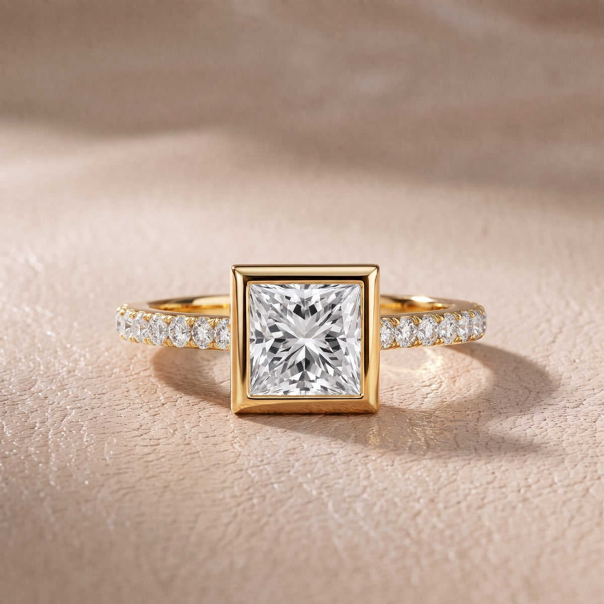 Cora Bezel Pavé Princess Diamond Engagement Ring in Yellow Gold - front.jpg