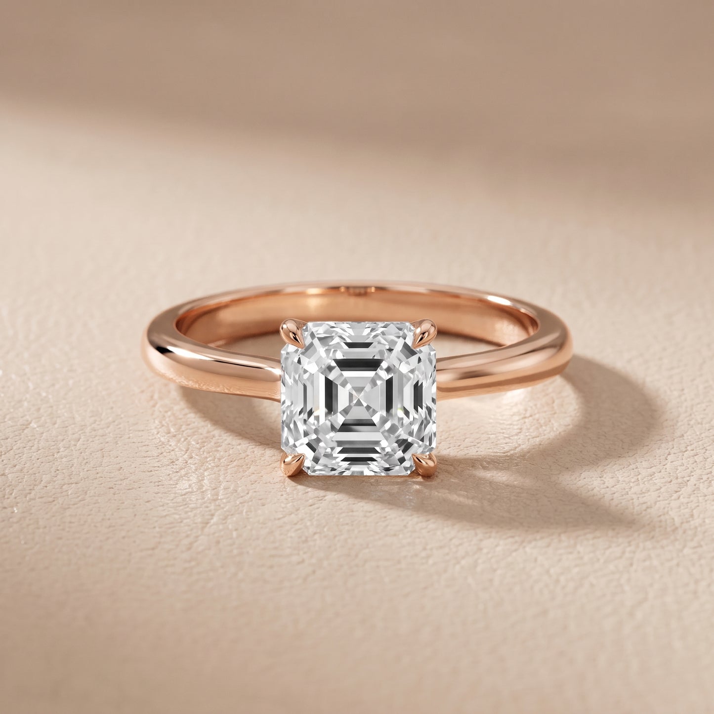 Evie Solitaire Six-Prong Asscher Diamond Engagement Ring in Rose Gold - front.jpg
