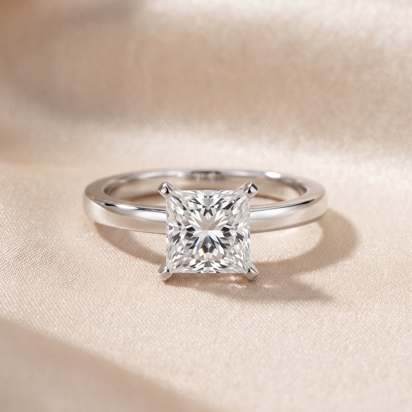Liana Solitaire Claw Prong Princess Diamond Engagement Ring in Silver - front.jpg