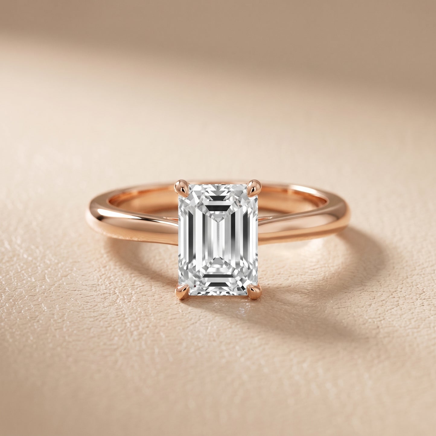 Kalia Knife Edge Solitaire Emerald Diamond Engagement Ring in Rose Gold - front.jpg