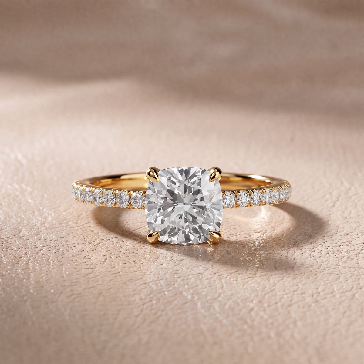 Olivia Solitaire Pavé Cushion Diamond Engagement Ring in Yellow Gold - front.jpg